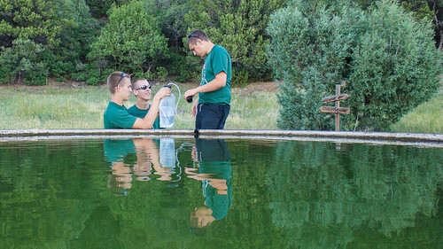 Jacob, Matthew, and Derek filter the nasty water from the water buffalo