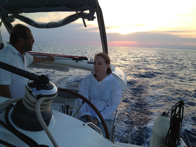 Vassilis and Julie as we approach Kythnos