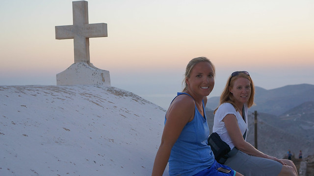 Watching the Folegandros sunset from the roof of a church